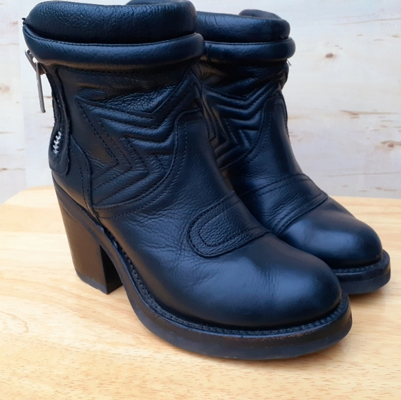 ASH Star Black Leather Platform Ankle Booties - Picture 2 of 13